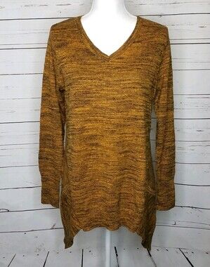 LOGO By Lori Goldstein Melange Sweater Asymmetric Cotton Cashmere Amber Small